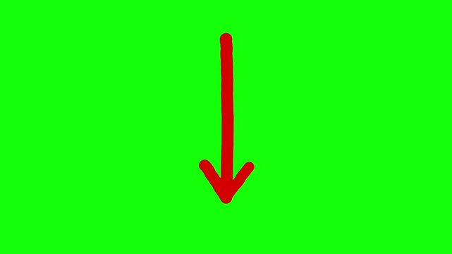 Red Hand-Drawn Down Arrow on Green Screen Animation 