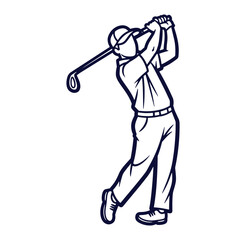 Vector illustration of a golfer performing a swing action with golf club isolated