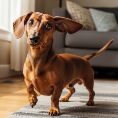 Alert Dachshund Posing Indoors with Focused Expression and Floppy Ears.