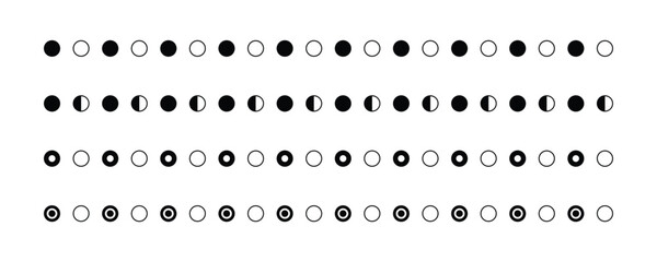 Black and White Minimalist Circle Pattern Dividers - Geometric Dot Line Borders and Moon Phase Elements for UI Design