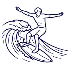 Vector illustration of a surfer riding a wave during a fun beach activity