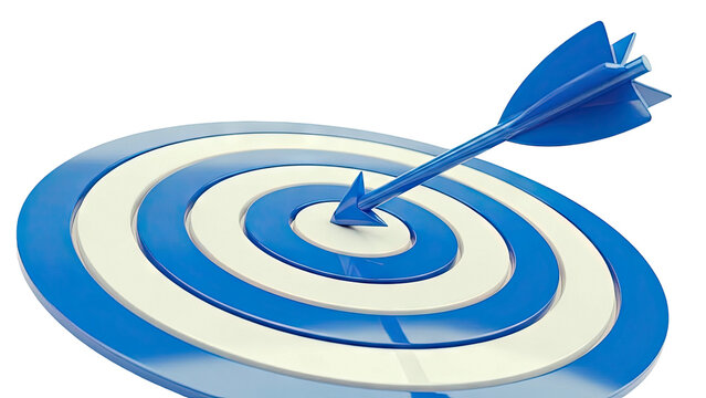 Blue arrow hitting the bullseye on a target