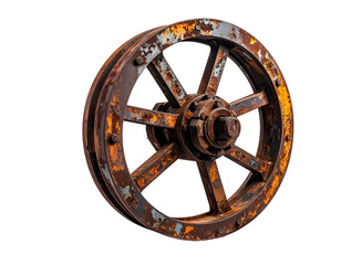 Rusty, metallic gear wheel, isolated on a black background