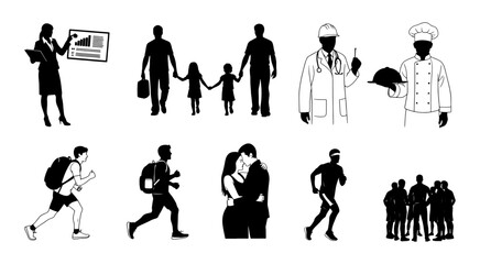 Professional Occupations and People Silhouette Set