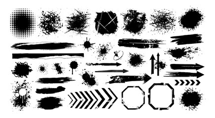Abstract Grungy Ink Splatter and Brush Stroke Set