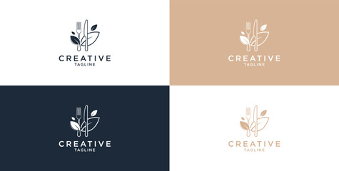 Healthy food logo template. Organic food vector design. Fork, spoon, and leaf logo.