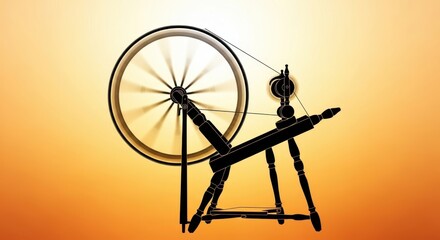 Antique spinning wheel in motion against a warm background.