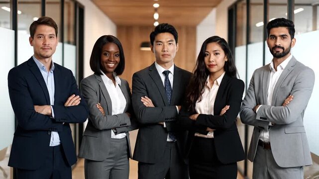 Diverse business team crossed arms.