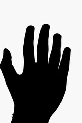 Fototapeta premium Silhouette of a hand raised in a stopping or rejecting motion