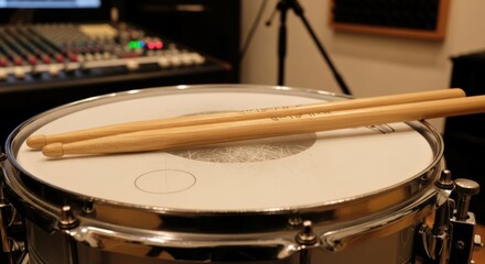 Obraz premium Drum with Drumsticks in Studio.