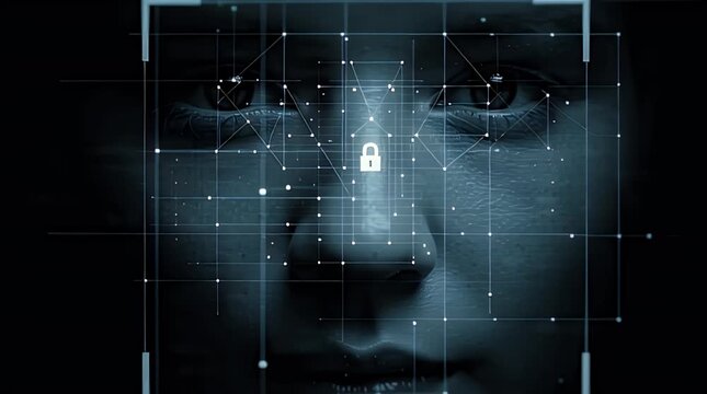 Biometric Security Concept with AI Face Scan and Lock Symbol
