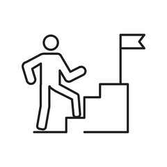 Achievement and Success Man with Flag Editable Stroke Outline Icon, Man Celebrating Achievement with Flag Icon Editable Outline..eps