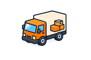 Orange Delivery Truck with Packages on White Background
