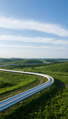 modern Energy Pipeline Traversing Pristine Natural Landscape: Gas and Oil Transport Infrastructure Across Rolling Hills