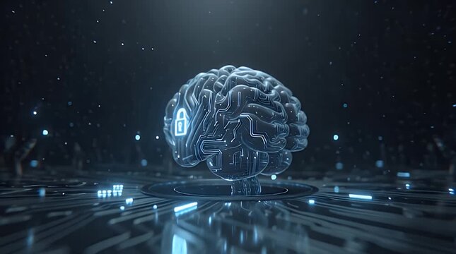 AI Brain Data Encryption Concept with Lock Symbol