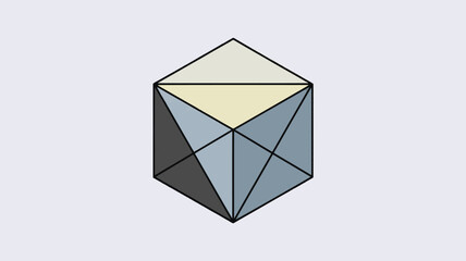 Geometric Cube with Multicolored Facets in Minimalist Style with Simple Lines and Shapes for Educational Use