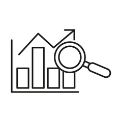 Data Analytics Chart with Magnifier Editable Stroke Outline Icon, Financial and Business Chart Search Icon Editable Outline Vector..eps