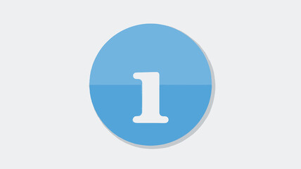 Number one icon in blue circle with white numeral in modern minimalist design with soft blue color and clean lighting for app button