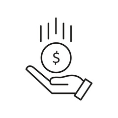 Dollar in Hand Editable Stroke Outline Icon, Financial Support Hand with Dollar Icon Editable Outline Vector..eps
