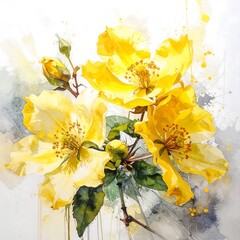 Vibrant yellow blossoms in a watercolor style