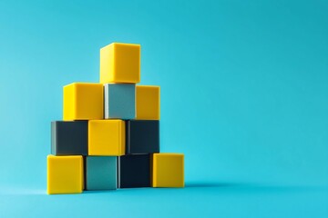 Obraz premium Colorful Building Blocks Stacked on a Bright Blue Background