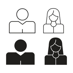 Man and Woman User Profile Editable Stroke Outline Icons Set, User Profile Gender Icons ? Editable Stroke Outline Set..eps