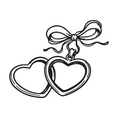Two Intertwined Hearts with Ribbon Bow Vintage Illustration.