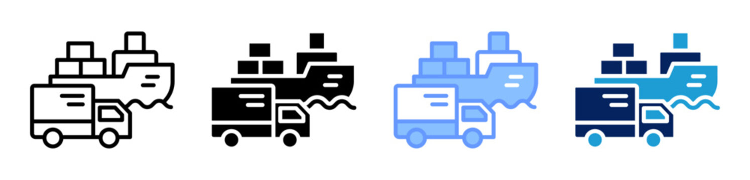 Transportation icon set multiple style collection