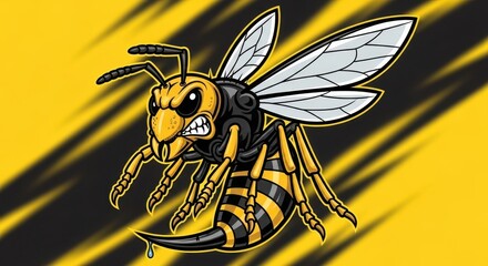 Angry Wasp Mascot with Sharp Stinger and Menacing Expression.