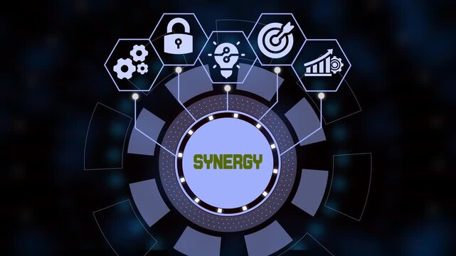 Team synergy and business cooperation concept with interlocking icons for corporate partnership and collaborative success.