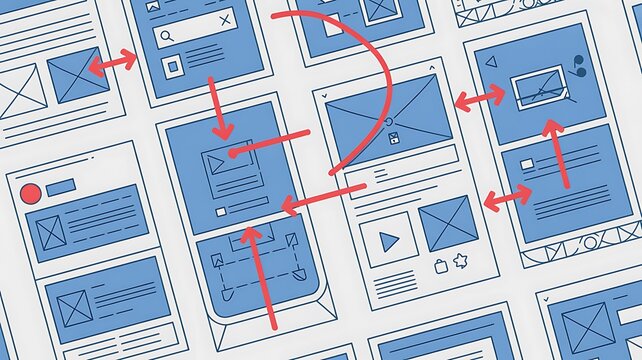 wireframe design elements with red arrows user interface blueprint.