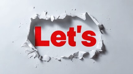 Text Breaking Through Paper with Bright Red Color and White Background for Bold and Energetic Message and Concept