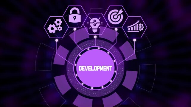 Corporate development and business growth strategy concept with icons for skill building and organizational expansion.