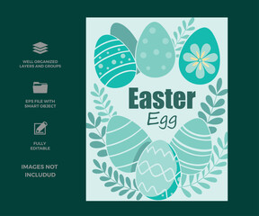 Beautiful easter egg collection with decorative leaves for spring holiday celebration