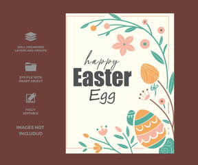 A charming happy easter egg greeting card with delicate floral designs and pastel colors