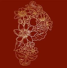 Fototapeta premium Floral alphabet letter A-Z hand drawn Illustration, Decorative botanical typography for coloring Pages and creative design.Set of flower alphabet.Line art and doodle for t-shirt.Elements with flower.