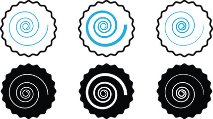 Narutomaki Swirl Badges and Spiral Icons Set. Spiral Coin Cap Icons.