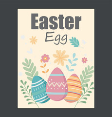 A colorful and cheerful illustration of easter eggs surrounded by spring flowers and foliage