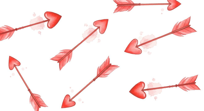 Whisk-inspired illustration of red arrows and hearts in motion, scattered across a clean background from a direct viewpoint