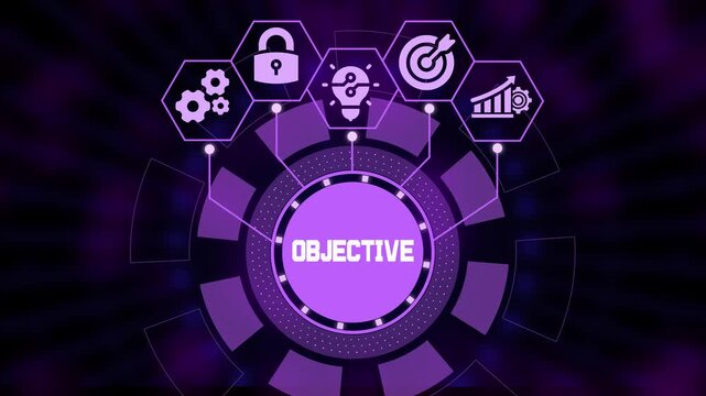 Business objective concept with professional icons for strategic goal setting and corporate planning in modern workspace.