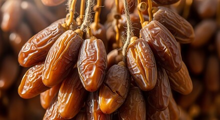 Cluster of dried dates hanging from strings