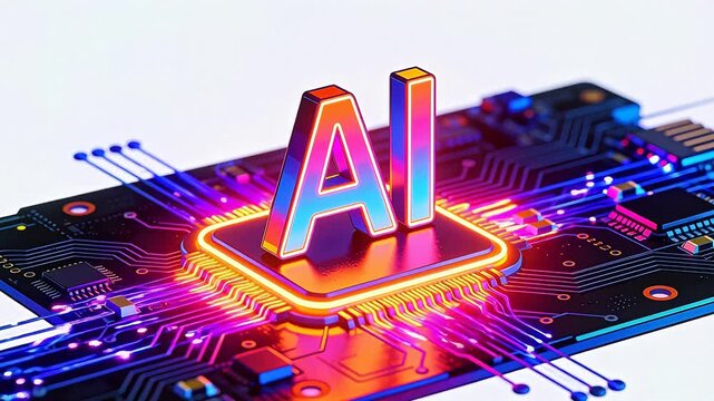 AI on circuit board with neon glow
