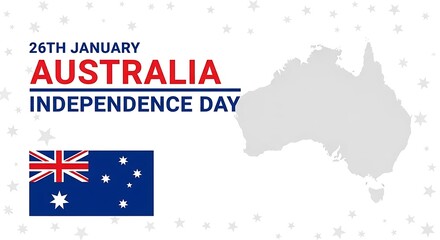 Obraz premium Commemorative graphic design celebrating australia day on 26th january featuring the national flag and map outline against a subtle background.