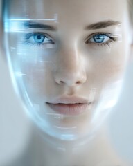 A human face is overlaid on a transparent AI interface, conveying the message of technology that understands humans.