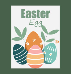 Colorful easter eggs with green leaves for a festive spring celebration