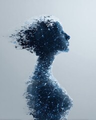 The fusion of a human shadow and an AI brain illustrates the empowerment of thought through technology.