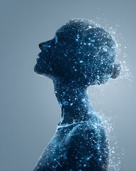 The fusion of a human shadow and an AI brain illustrates the empowerment of thought through technology.