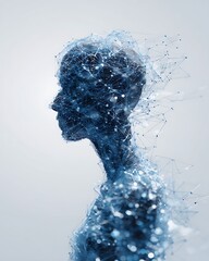 The fusion of a human shadow and an AI brain illustrates the empowerment of thought through technology.