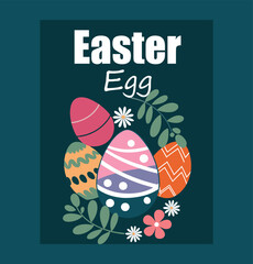 Colorful decorated easter eggs illustration with festive spring floral elements