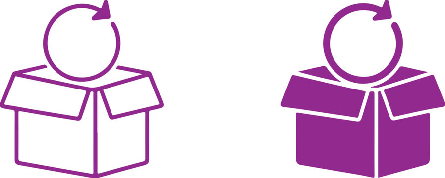 Open box with a circular arrow icon representing product return or reorder service isolated on white background, Vector, illustration